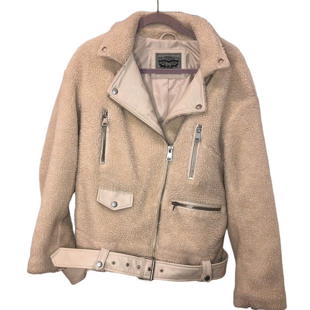 Shearling cream Levi Strauss & Co AS NEW fleece faux leather trim bomber jacketS